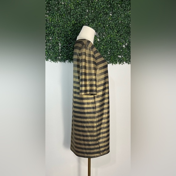 MinkPink Black and Gold Shimmer Striped T-shirt Shift Dress Size Small - Picture 2 of 12